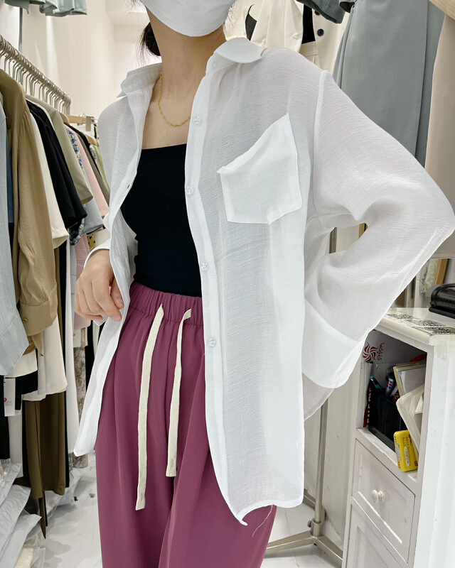 [salmoka] Korean summer thin style fashion simple loose long sleeved shirt 6018# lwy