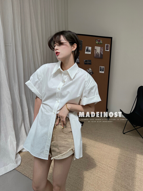 New in early summer! [OSHA madeinost] silhouette waist closing design shirt dress 86198# ll