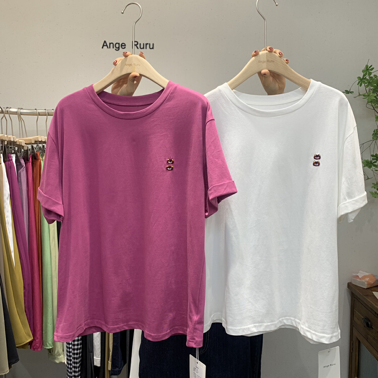 [ange run] versatile embroidered short sleeve T-shirt 6616# zjy