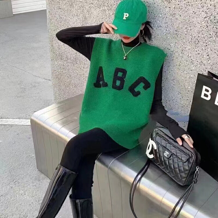 New year in early spring! [S.J] round neck Pullover letter flocking design vest 9697# LJF