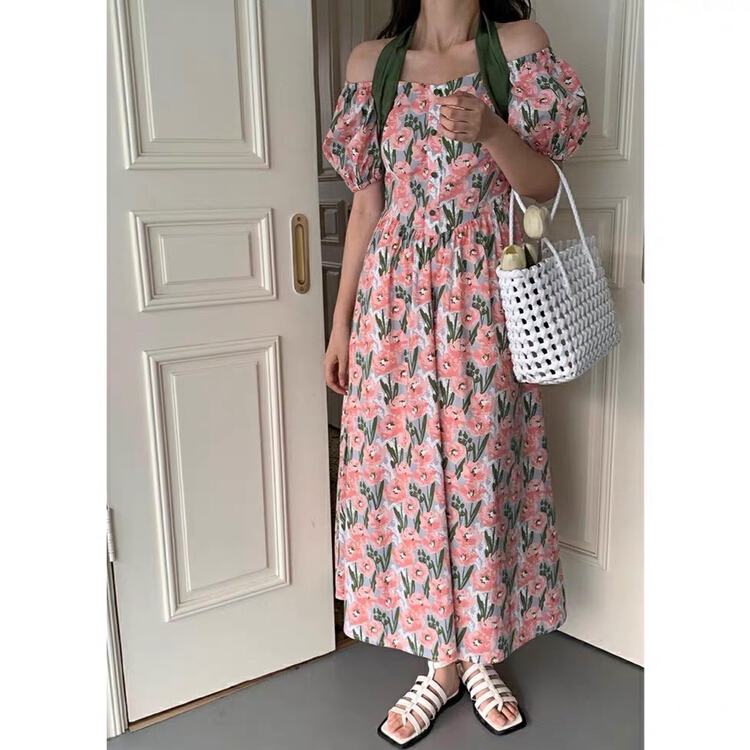 [Huaxi] Vintage Floral neck dress 9061# PCZ