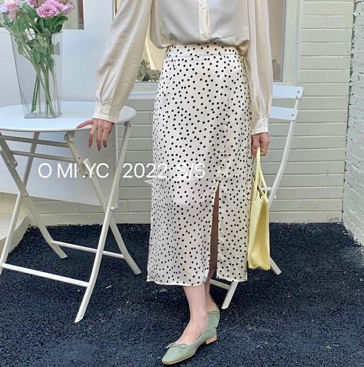 Original price 39.48! [O MI] versatile wave point high waist skirt 5606# HBx