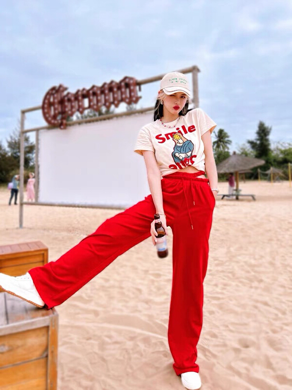 In early summer! [JH] simple cartoon letters short sleeve T-shirt + versatile casual pants set (only selling sets) 41352\pcz