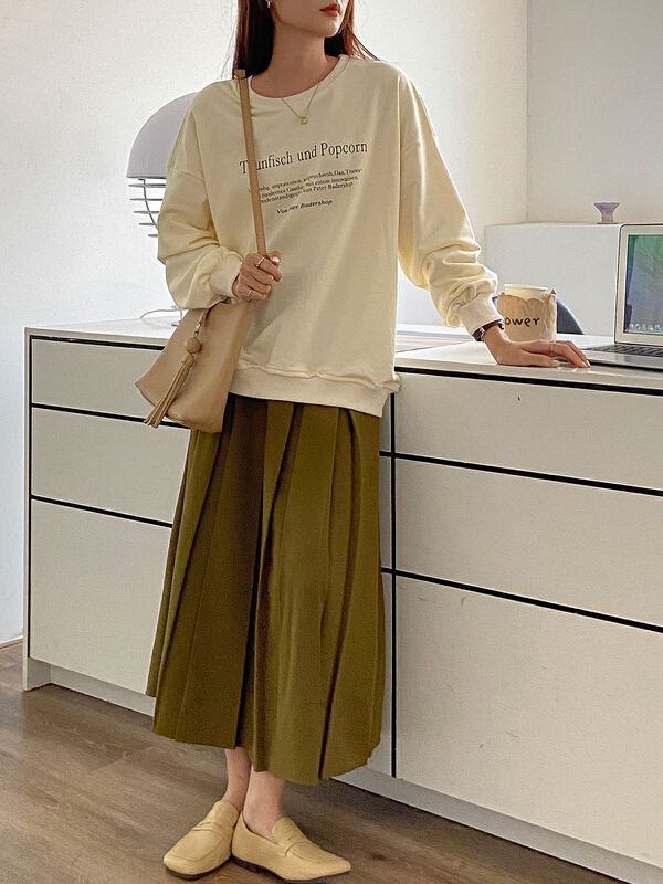 [C for her] Korean lady pleated medium length skirt 5033# hjy
