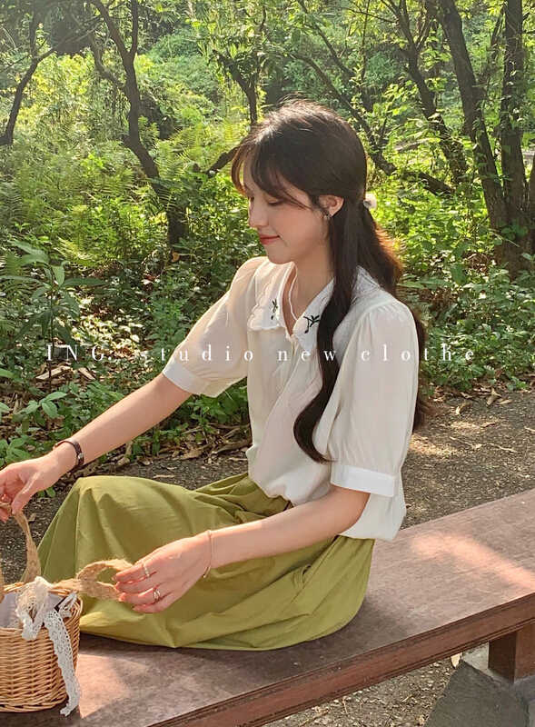 [ing] sweet aging embroidery doll neck loose and thin shirt ing-9008# HBx