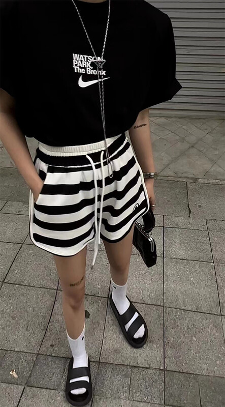 [ZY] striped lettered embroidery casual shorts 2073# WTT