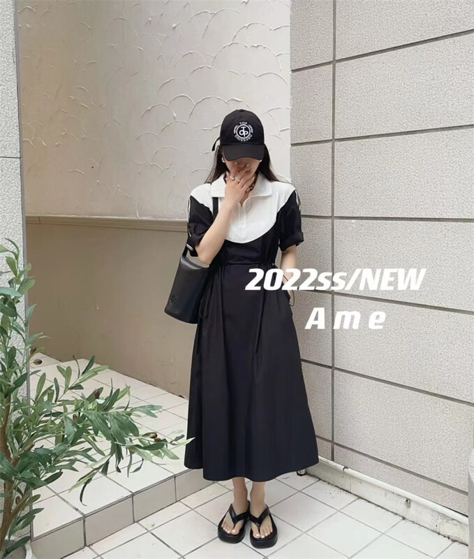 [ame] stitching niche fashion dress 86139# XYJ
