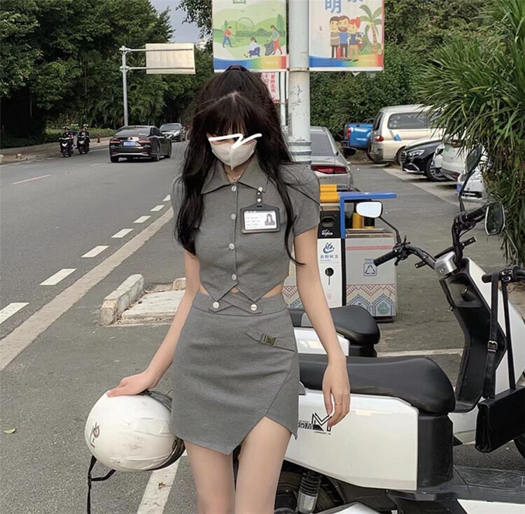 [MS studio] fashion blouse + slim skirt two piece suit (with chest plate) 09083# PCZ