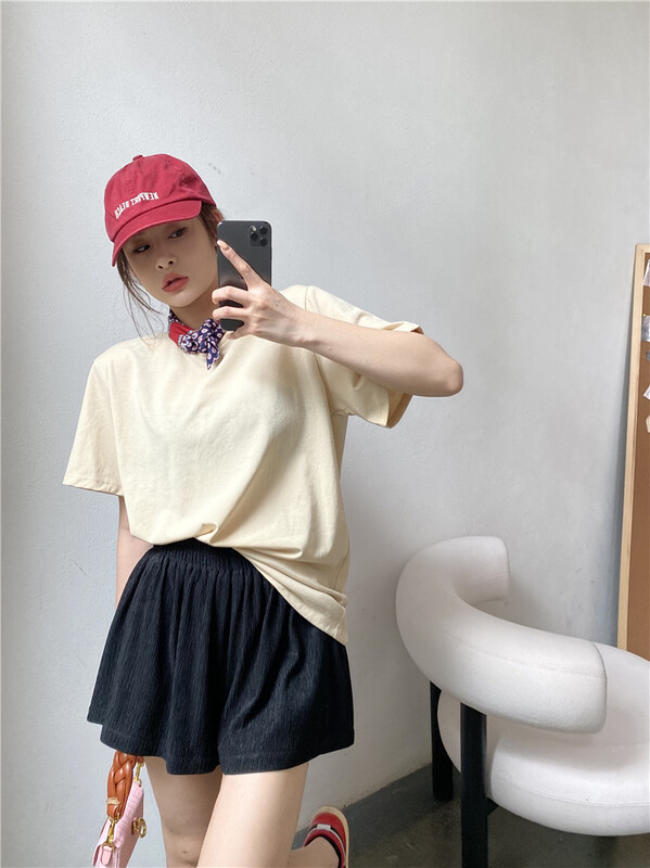 goods in stock! New in early summer! [modern 197] Korean loose Casual Short Sleeve T-shirt (non detachable silk scarf) 8913# zyh