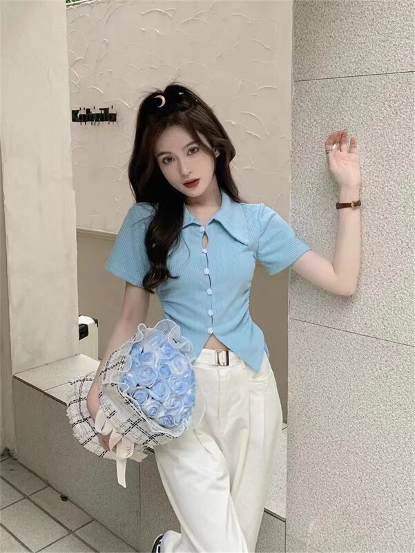 [C.L] buckle pleated sweet little shirt ys2-817# ozq