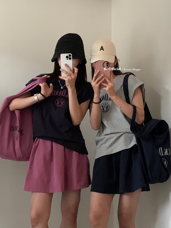 [B plus] ins age reducing letter T-shirt + loose casual Shorts Set (with bag) 22-9415-2# HBx