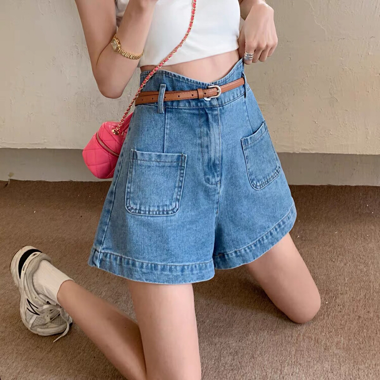New in early summer! [zonana left] high waist pocket skinny denim shorts (with belt) 568# zxx