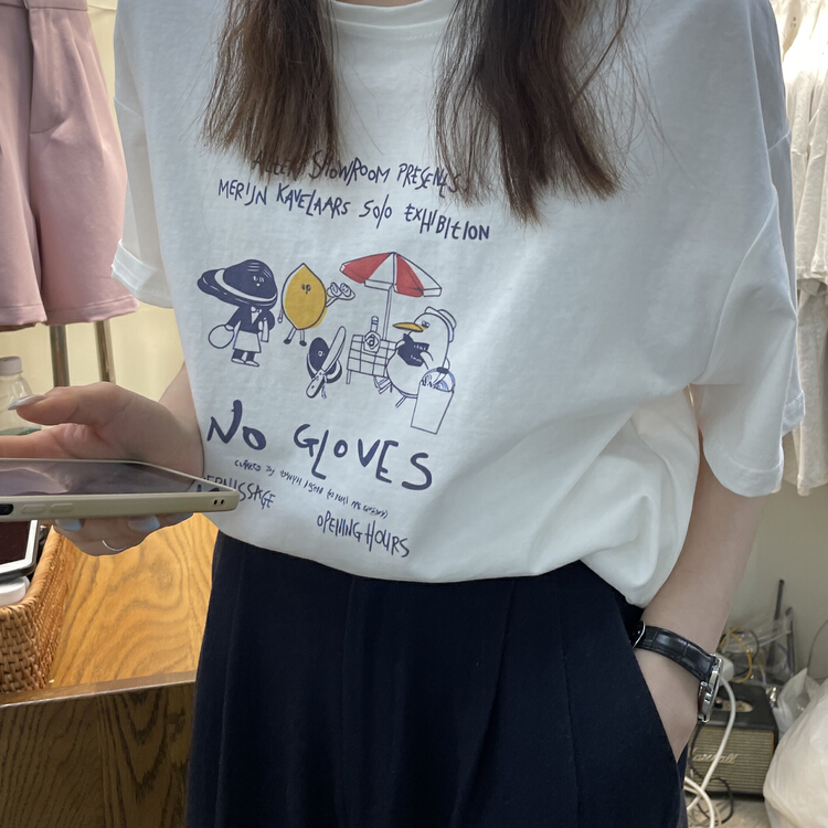 goods in stock! New in early summer! [Li Bai] Korean cartoon printing simple round neck versatile thin short sleeve T-shirt 2811-5# ll