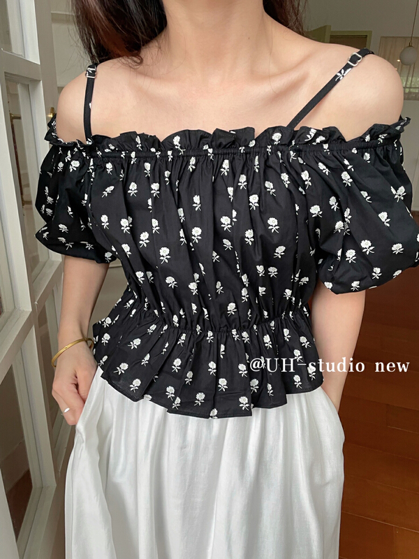 New in early summer! [uh] French floral one shoulder shirt 7759# hjy