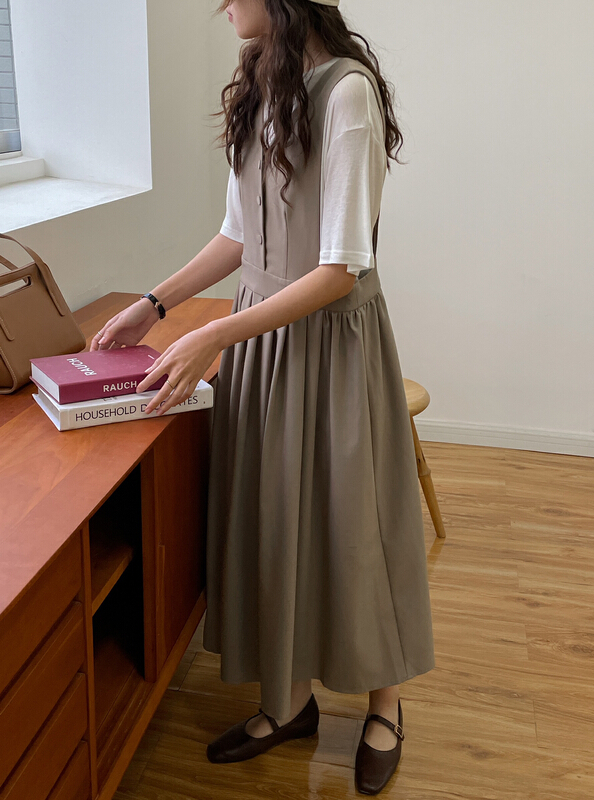 [Hello September] Korean loose pleated skirt with suspender skirt h2242# CLS