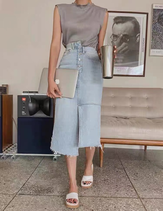 New year in early spring! [x2 Fansi feather] high waist irregular button skirt 70032# WTT