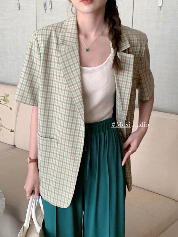 New in early summer! [Moxi] Korean versatile Plaid short sleeved suit 75901# XJ