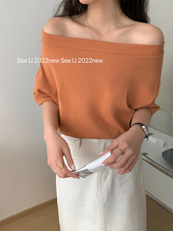 New year in early spring! [see u] off shoulder solid color versatile short sleeve T-shirt 9133# XYY