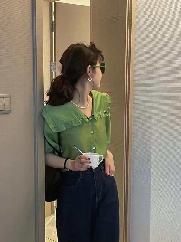 goods in stock! New in early summer! [m.zi studio] Korean version simple Navy collar shirt 5607# HBx