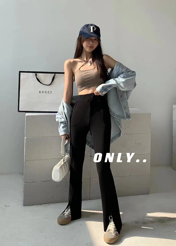 [only] fake pocket design, high waist and thin split casual pants 20026# JJ