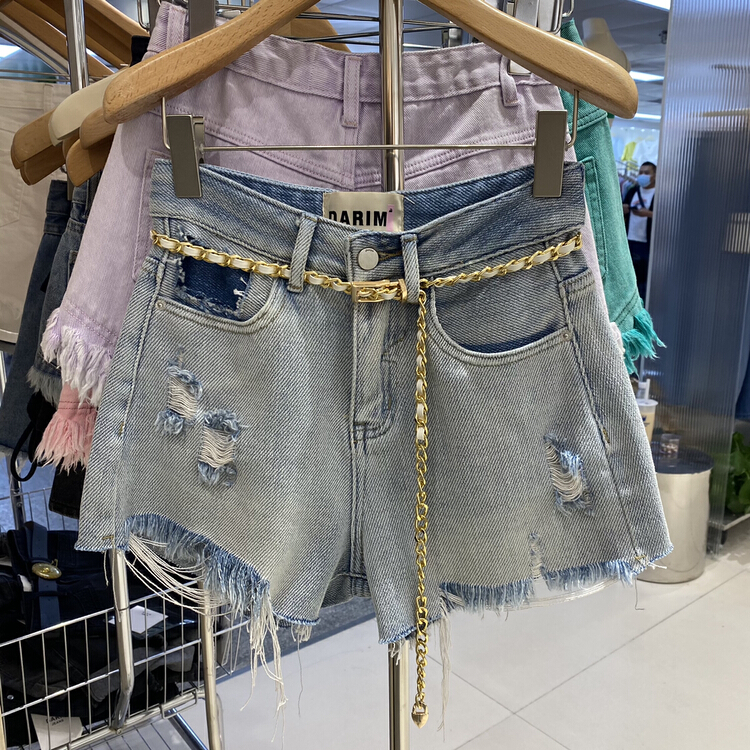 [by flow] Korean version of versatile jeans shorts (with waist rope) ys1-c552# XYY