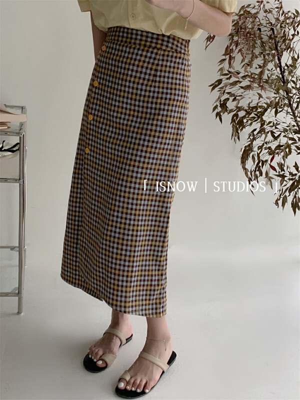 New in early summer! [I snow] Vintage versatile plaid skirt 232315# WPL