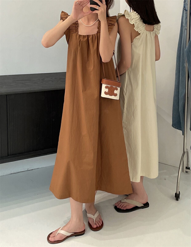 [clean space] Korean style lotus leaf sleeve Japanese dress 32075# CLS