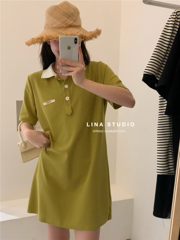 【LINA】韓系Polo領短袖連衣裙  8941-1#  ZXX