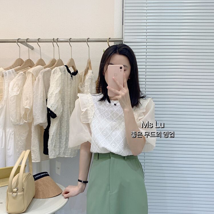 [Xiaoxiaojia] craft lace gentle wind blouse 80568# WTT