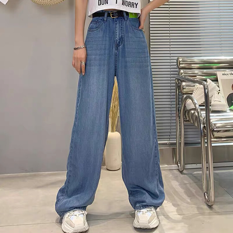 [jiajiatmmt wooden lining] thin straight tube wide leg vertical feeling floor dragging jeans 8682# L
