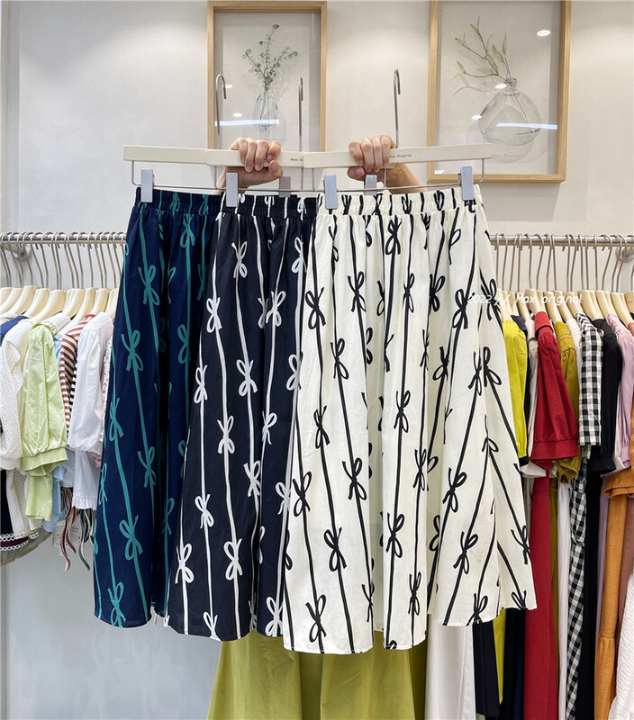 [Max original] high waist slim bow print skirt 98197# HBx