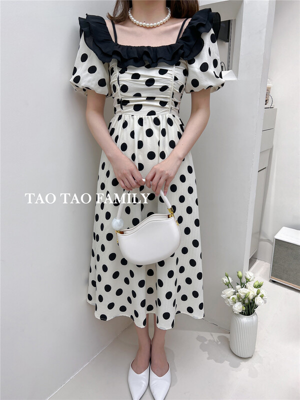 [Taotao family] Korean style stitching wave point two thin dresses 3632# lwy