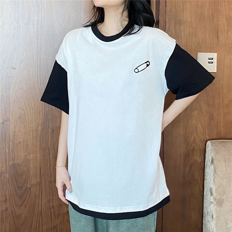 【瀚哲希】男女同款寬鬆假兩件短袖T恤  268#  ZZL