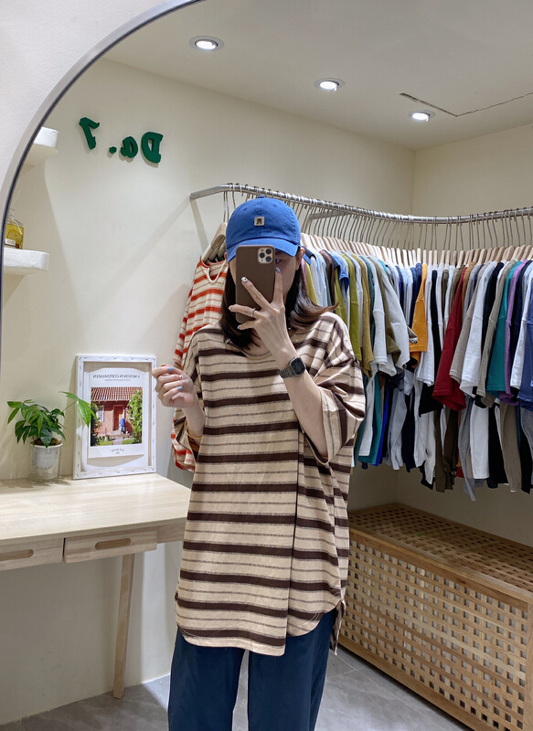 goods in stock! New in early summer! [da. 7] fashionable and versatile V-neck stripe short sleeve T-shirt (T-shirt only) 2571-1# LSL