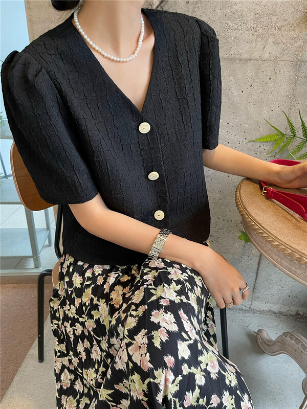[Chennai] V-neck single breasted comfortable shirt 222l010# zxx