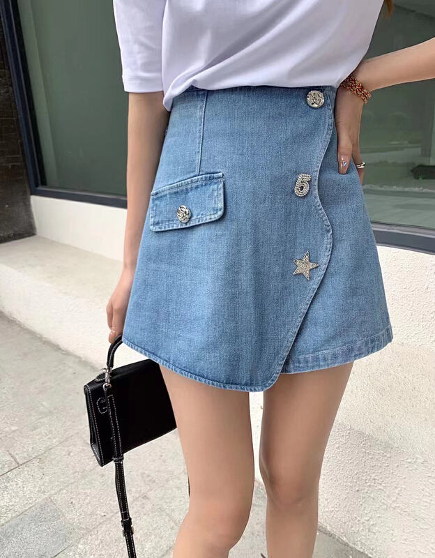 goods in stock! [top Chan Lin] mini star button denim skirt 95127# cqw