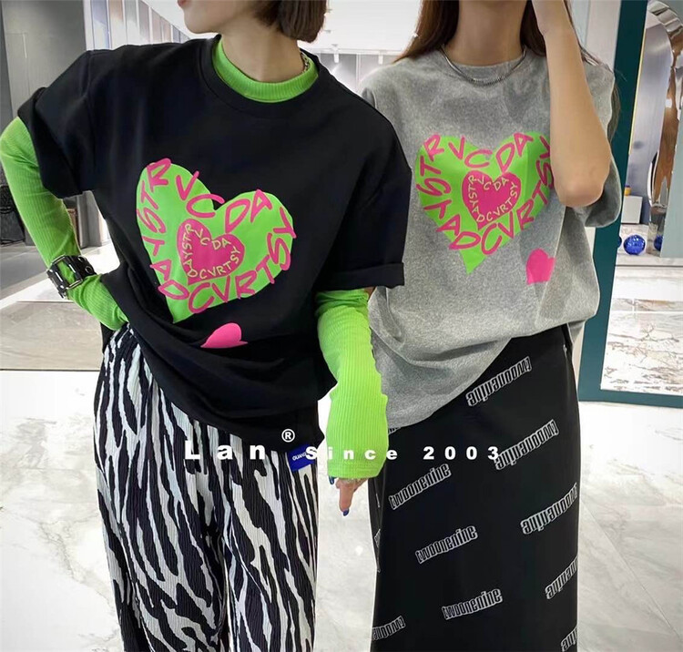 [LAN] crew neck versatile print Casual Short Sleeve T-shirt a1156# lwy