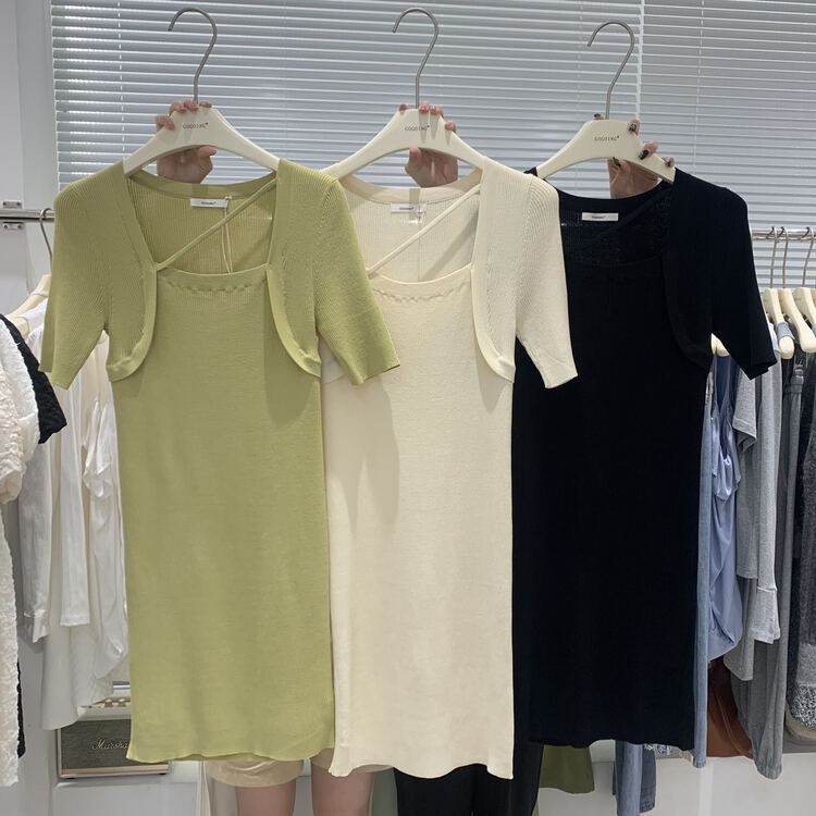 New in early summer! [going] knitted fake two piece Pullover dress 3892# lwy