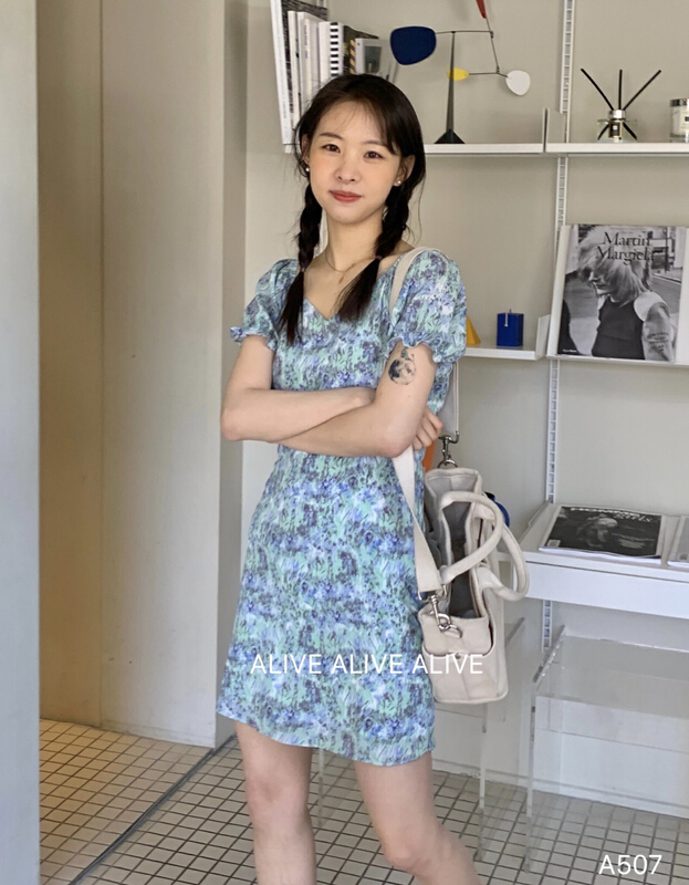 goods in stock! [alive] V-neck versatile floral dress 13006# lwy