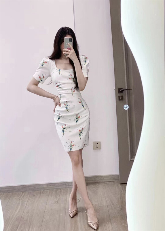 [Yandian] little woman's slim square neck short dress 33125# JJ