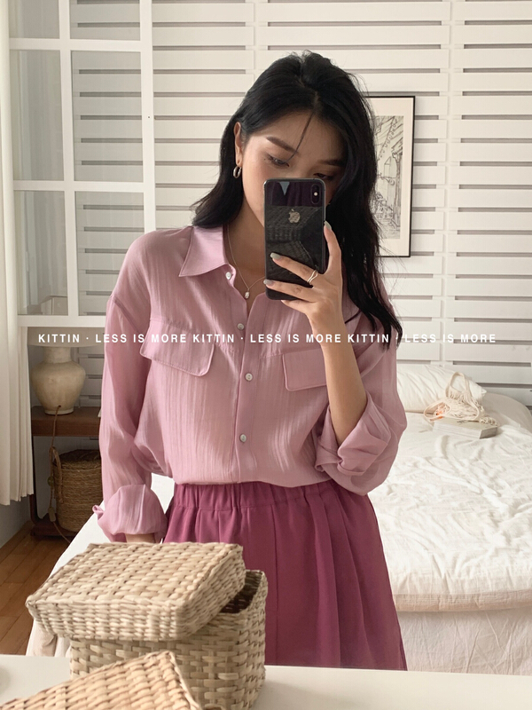 New in early summer! [Kittin] Korean double bag cover Tencel shirt 8383# XYY