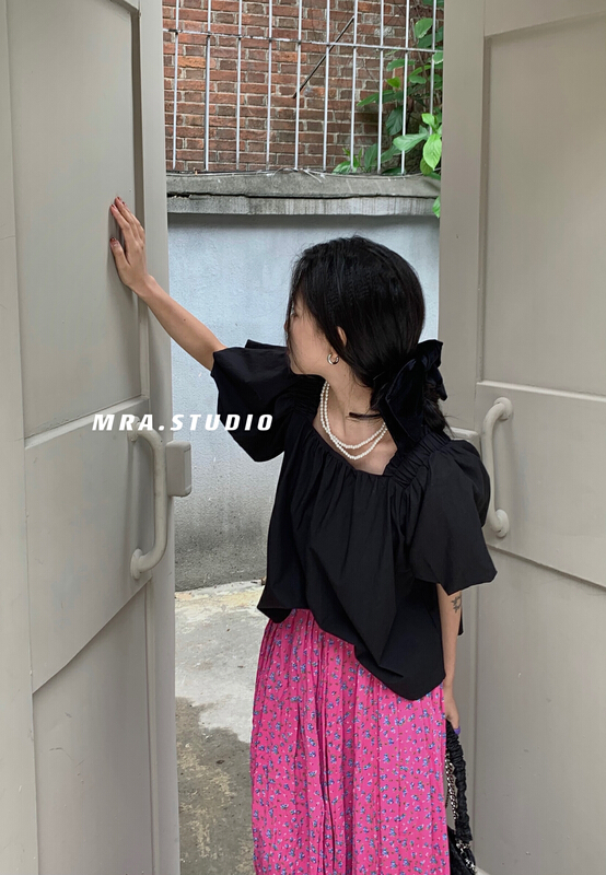 New in early summer! [MRA] square neck temperament bubble sleeve versatile shirt a2003# zxl