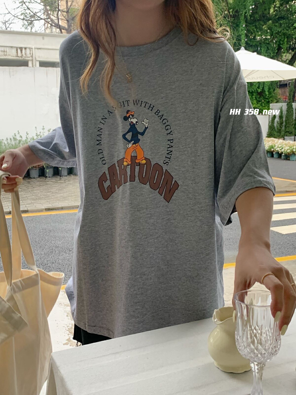 New in early summer! [HH] Korean print loose Pullover short sleeve T-shirt 358# L