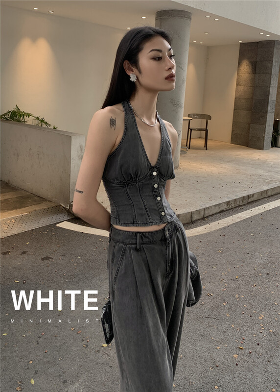 [white] hanging neck sexy design vest / suspender 88302# XYJ