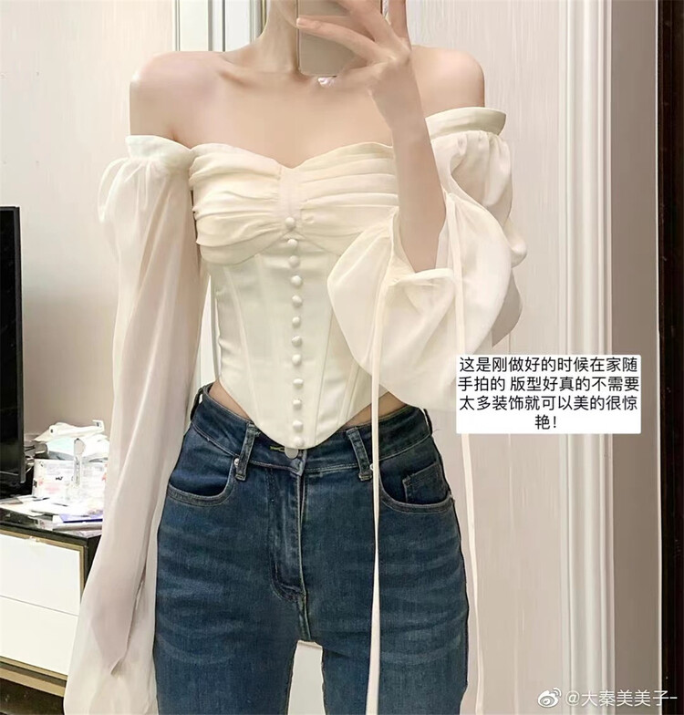 New year in early spring! [MS studio] sexy square collar irregular short chiffon blouse 7807# PCZ