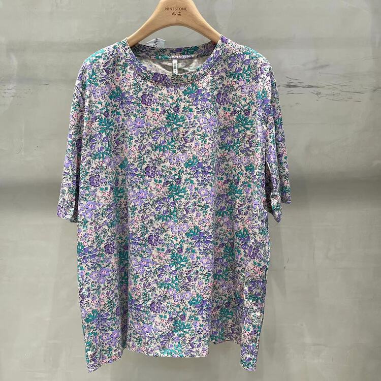 [fabric] Japanese Floral cotton T-shirt with short sleeves 592100# L