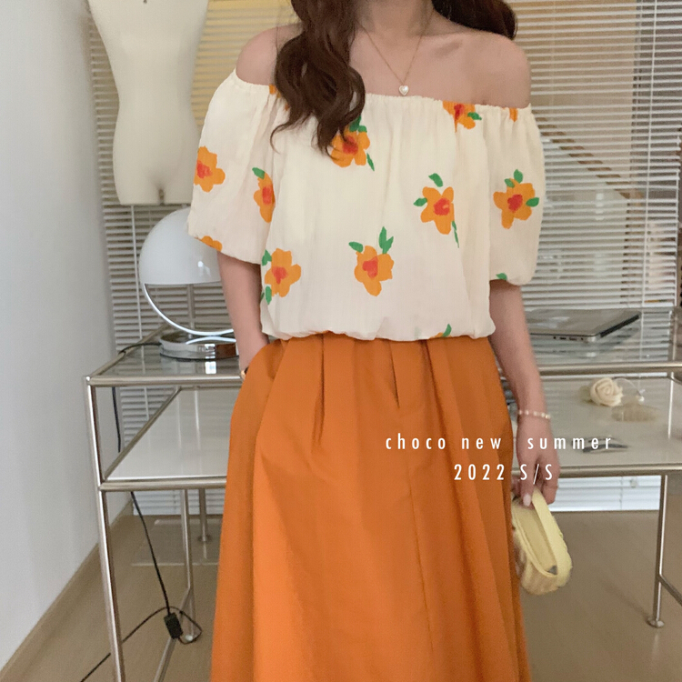 New in early summer! [choco] little fresh flower one shoulder shirt 8239# HBx