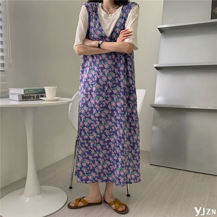 [within one boundary] floral sleeveless Pleated Dress x8757# LSW