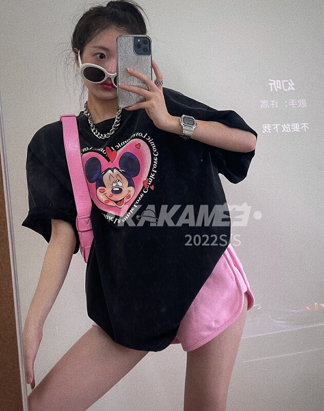 [kakamee] funny love Mickey used craft short sleeve T-shirt s371# LSL
