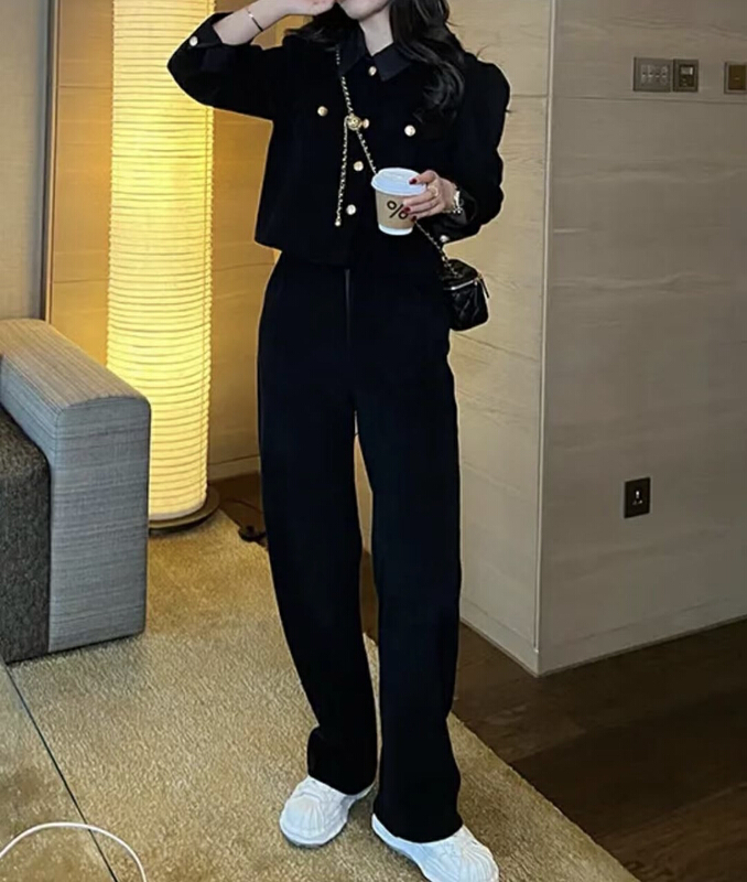 goods in stock! New year in early spring! [JH] net red Xiaoxiang short top + slim and versatile casual pants set (only suit) 40916# hjy